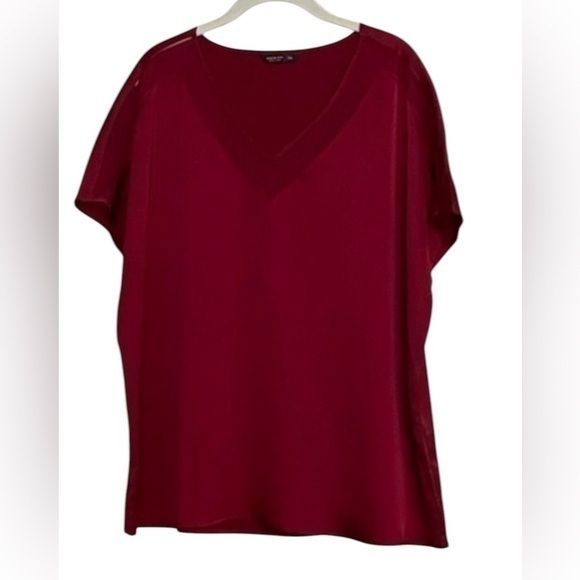 Shein Silky Top • Cranberry Color Sheer Accents Cap Sleeve • Size 2X - Picture 1 of 5